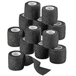 Self-Adherent Cohesive Bandage - 12 Pack Bulk | Black Self-Adhering Medical Wrap | 2" Wide x 5 Yards Athletic Sports Tape Sweat & Water Resistant, First Aid Protects Knees, Ankles, Elbows, Wrists