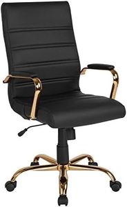 Flash Furniture High Back Executive Swivel Office Chair with Metal Arms, Leather, Black LeatherSoft/Gold Frame, Set of 1