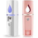 2 Pack Nano Facial Mister Mini Face Humidifier Portable Facial Sprayer USB Rechargeable Handy Skin Care Machine for Face Hydrating, Daily Makeup (Pink+White)