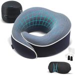 Proglobe Travel Pillow, Memory Foam Neck Pillow Set, Orthopedic Pillow, Travel Essentials for Flying, Kit with 3D Contoured Sleep Mask, Earplugs and Luxury Mesh Bag (Blue)