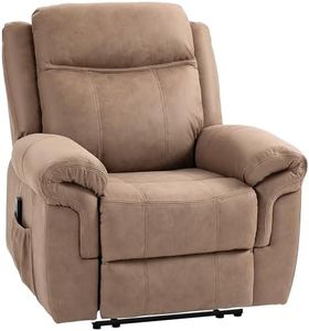 HOMCOM Vibration Massage Recliner Chair, Manual Microfibre Reclining Chair for Living Room with Side Pockets, Footrest, Remote, Easy Assembly, Light Brown