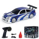 wheelfun 1/43 Radio Control Drift Car 4WD RC 2.4g Mini Race Car High Speed Car RC Drift Car Model(Blue and Silver)