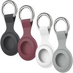 [4 Pack] Airtag Case for Apple AirTags Holder 2021, Keychain AirTags Case with Anti-Lost Key Ring, Soft Silicone Anti-Scratch Lightweight Protective Skin Cover for AirTags Finder Keychain Accessory (Black+White+Grey+Wine Red)