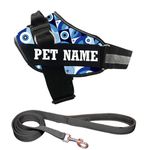 KIKA Pets Personalized Dog Harness with Name for Dogs Above 36 kg | Customized Dog Vest Harness Extra Large Size | Evil Eye Design with Padded Leash