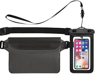 Bigqin Universal Waterproof Phone Pouch + Waist Bag, Underwater Case Dry Bag with Lanyard for Beach Swimming Boating Snorkeling, Protect Cellphone Up to 7.5", Set of 2, Black