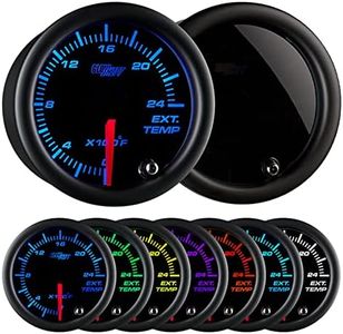 GlowShift Tinted 7 Color 2400 F Pyrometer Exhaust Gas Temperature EGT Gauge Kit - includes Type K Probe - Black Dial - Smoked Lens - for Car & Truck - 2-1/16" 52mm