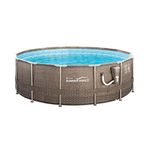 Summer Waves P20014482 14ft x 48in Outdoor Round Frame above Ground Swimming Pool Set with Skimmer Filter Pump, Filter Cartridge, and Ladder, Brown