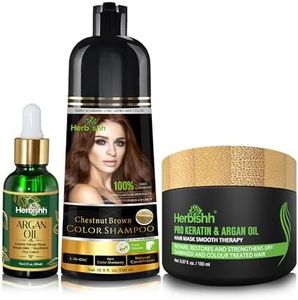Herbishh After Color Shampoo Combo Contains Hair Color Shampoo Hair Dye 500ml Argan Oil 30ml Pro Keratin And Argan Hair Mask for Hair Straightening, Shine And Protection For Men And Women (Chestnut Brown)