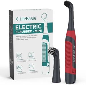 LifeBasis Cordless Electric Cleaning Brush – Handheld Power Scrubber with 2 Replaceable Heads, IPX7 Waterproof, for Grout, Tile, Sink, Kitchen, Bathroom & Corner Cleaning - Red