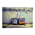 Wieco Art Gallery Wrapped Canvas Prints Life is Short Chill the Duck Out Banksy Boys Artwork Reproduction Graffiti Poster Print on Canvas Wall Art for Bedroom Home Office Decorations