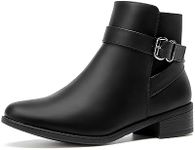 RELLSA Women's Classic Ankle Boots Low Heel Buckle Strap Booties Ladies Round Toe Fashion Shoes, Black Pu, 9