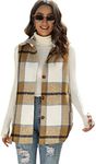 Tanming Women's Plaid Vest Brushed Flannel Sleeveless Shacket Shirt Jacket with Pockets(Khaki-M)