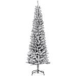 HOMCOM 6ft Snow Flocked Pencil Christmas Tree, Artificial Slim Xmas Tree with Realistic Branch Tips, Folding Metal Stand, Black