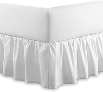 Filo Magico Plain Polycotton Fitted Valance Sheet | Easy Care 16" / 40cm Extra Deep Frilled Valance Fitted Bed Sheet - Machine Washable - Single Double King Size (White, 4FT - Small Double)