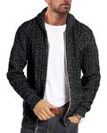 YAOBAOLE Men's Shawl Collar Cardigan Sweater Slim Fit Cable Knit Button up Sweater with Pockets Black L