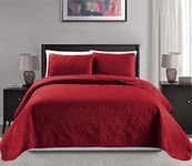 Mk Collection King/California king over size 118x106 3 pc Diamond Bedspread Bed-cover Embossed solid Red New by MK Home