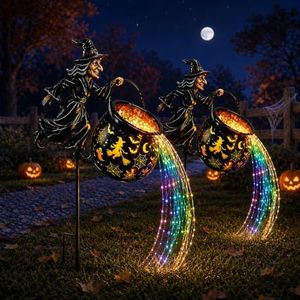 2026 Colorful Waterfall-Style Halloween Witch Glowing Cauldron Garden Light