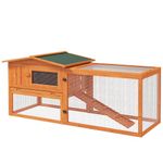 PawHut Rabbit Hutch with Run Wooden Guinea Pig Hutch Outdoor Bunny Cage Hide House with Sliding Tray, Hay Rack, Ramp, 156 x 58 x 68cm, Orange