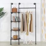 EDCB Industrial Pipe Clothing Rack with Shelves, 71inch Wall Mounted Closet Storage Rack,Hanging Clothes Retail Display Rack, Garment Racks with Shelves Closet Rods System