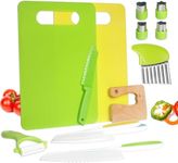 13 Pieces Montessori Kitchen Tools for Toddlers-Kids Cooking Sets Real-Toddler Safe Knives Set for Real Cooking with Plastic Toddler Safe Knives Crinkle Cutter Kids Cutting Board