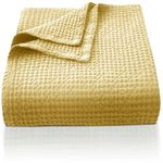CHUFFED 100% Cotton Waffle Blanket Bed Throw Double Size-Throw Blanket for Bed Sofa Travel-Soft Lightweight Breathable Blankets and Throws for All Season Yellow Throw 150x200cm
