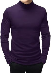 Men's Fashion Mock Turtleneck T-Shirts Long Sleeve Pullover Sweater Basic Designed Undershirt Slim Fit Top Purple