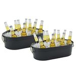 Ice Bucket Galvanized Tub, 2 Pcs 5 Gallon Oval Beverage Tub, Drink Cooler Ice Buckets for Parties, Metal Bucket with Handle for Beer Whiskey Wine and Cocktails (Black)