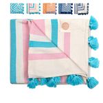 Nova Blue Turkish Beach Towel (93 x 180cm) - Pink Striped Beach Towel, 100% Turkish Cotton - XL, Sand Resistant Beach Towel With Vibrant Design – Quick Dry, Work Out Towel