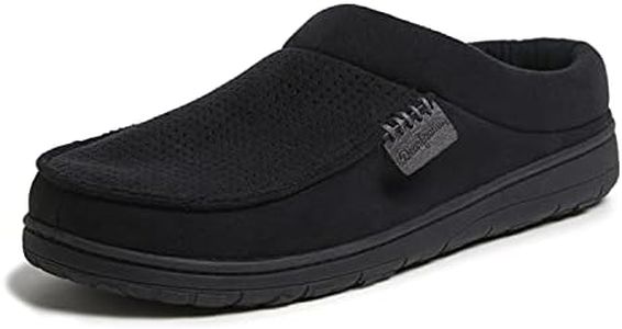 Dearfoams Men's Brendan Microfiber Suede Clog Slipper, Black (Perforated), X-Large
