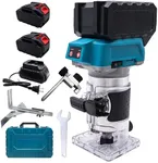 Cordless Trim Router Tool with Brushless Motor, 6-Speed Adjustment, 2×18V Batteries & Fast Charger, Compact Electric Wood Router for Woodworking, DIY, Edge Trimming, Slotting & Grooving