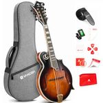 Vangoa F-Style Mandolins Instrument, Solid Spruce and Maple, 29-Fret, Ebony Fingerboard and Bridge, 8 String Acoustic Mandolin, for Beginner Adults and the higher stages players, Classic Sunburst