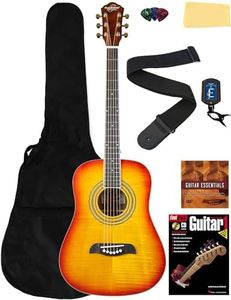 Oscar Schmidt OG5 3/4-Size Kids Acoustic Guitar - Flame Yellow Sunburst Learn-to-Play Bundle with Gig Bag, Tuner, Strap, Picks, Instructional Book/DVD, and Polishing Cloth