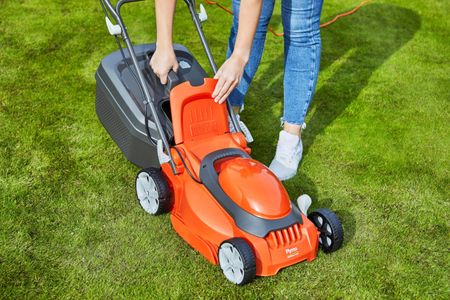 Flymo EasiStore 340R Electric Rotary Lawn Mower – 34cm, 35L Grass Box, Rear Roller