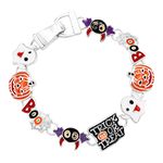 Rosemarie & Jubalee Women's Halloween Pumpkins Spooktacular Multiple Enamel Charms Holiday Bracelet, 7", 7", enamel, no gemstones