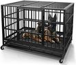 WOKEEN 48 Inch Heavy Duty Dog Crate Cage Kennel with Wheels, High Anxiety Indestructible Dog Crate, Sturdy Locks Design, Double Door and Removable Tray Design, Extra Large XL XXL Dog Crate., Black