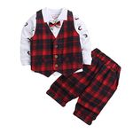 Hopscotch Boys Cotton Checkered Waistcoat Shirt and Pant Set in Multi Color for Ages 2-3 Years