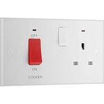 BG Electrical 970-0J Double Pole Cooker Control Unit with Single Socket and Power Indicator, 45 Amp, White