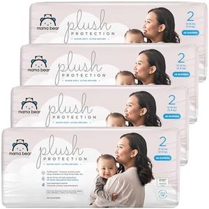 Amazon Brand - Mama Bear Plush Protection Diapers - Size 2, One Month Supply, Hypoallergenic Premium Disposable Baby Diapers, 184 Count (Pack of 4), White and Cloud Dreams