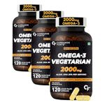 Carbamide Forte Veg Omega 3 2000mg | Plant- Based Omega 3 Supplement with 20% Algal DHA | Supports Heart, Brain & Eye Health - 120 Capsules (Pack of 3)