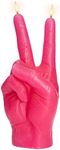 Peace Sign Candle 'Victory' Hand Gesture - Decorative Desk Statue Finger Sculpture for Home Decor Shelf Entryway Mantel Bedroom Vanity Impressive Realistic Detail, Hippie Woodstock Gift 6" H (Pink)