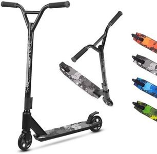 MEE GOO Pro Freestyle Stunt Scooter Trick Scooter Lightweight Alloy Deck with Aluminum Alloy Wheel Frame Bearing Up to 220 LB for Intermediate and Beginner Skate Park ABEC-10 Bearings (Black)
