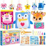 Funtopia Felt Sewing Crafts for Kids Ages 4-12, 10 Easy DIY Projects Kids Sewing Kit with Tutorial, Learn to Sew Plush Pillow Hanging Organizer Handbag, Beginner Sew Toys and Birthday Gift for Girls
