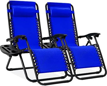 Best Choice Products Set of 2 Adjustable Steel Mesh Zero Gravity Lounge Chair Recliners w/Pillows and Cup Holder Trays - Cobalt Blue