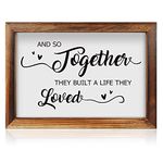 CHDITB And So Together They Built A Life They Loved Framed Wood Sign Plaque(16"×11"), Inspirational Couple Love Quotes Wooden Wall Table Sign Home Decor, Vintage Wall Art Sign for Living Room Bedroom Valentine Gift