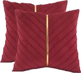 Tosleo Christmas Red Velvet Throw Pillow Covers 16x16 inch Pack of 2 with Gold Leather Valentine's Day Decoration Couch Pillow Cover Luxury Modern Pillowcases for Wedding Living Room Bedroom Sofa