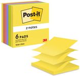 Post-it Z-Notes Neon Rainbow Collection, Pack of 6 Pads, 100 Sheets per Pad, 76 mm x 76 mm, Yellow, Green, Purple, Pink, Orange Colors - Self-stick Notes For Note Taking, To Do Lists & Reminders