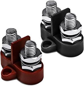 2pc Dual Isolated Stud Battery Distribution Terminal [Glass Fiber Reinforced Nylon Base] [M10 Stainless Steel Studs] [48 V Max] Positive/Negative Insulated Junction Post for Marine Car Bus RV Boat