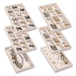 Frebeauty Jewelry Organizer Tray,Stackable Velvet Jewelry Trays,Drawer Inserts Earring Organizer For Women Girls Jewelry Storage Display Case for Rings Stud Necklaces,Set of 6(Beige)