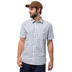 Jack Wolfskin Men's Hot Springs Shirt Men's Short Sleeve Plaid Casual Shirt, White Rush Checks, XX-Large