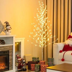 Costway 155 CM Lighted Birch Tree, Artificial Christmas Twig Tree with 168 Warm-White LED Lights, Metal Stakes, Indoor & Outdoor Christmas Holiday Party Decor, Xmas Birch Tree for Porch Home Store